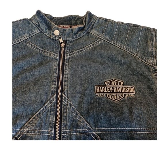 Women's Large L Harley-Davidson Quilted Denim Jacket - Picture 5 of 11